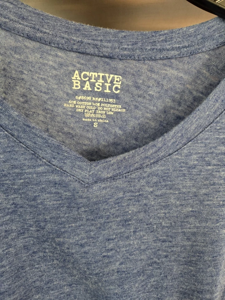 Active Basic Womens Small Blue Long Sleeve V-Neck Lightweight Athletic T-Shirt - Image 2 of 4