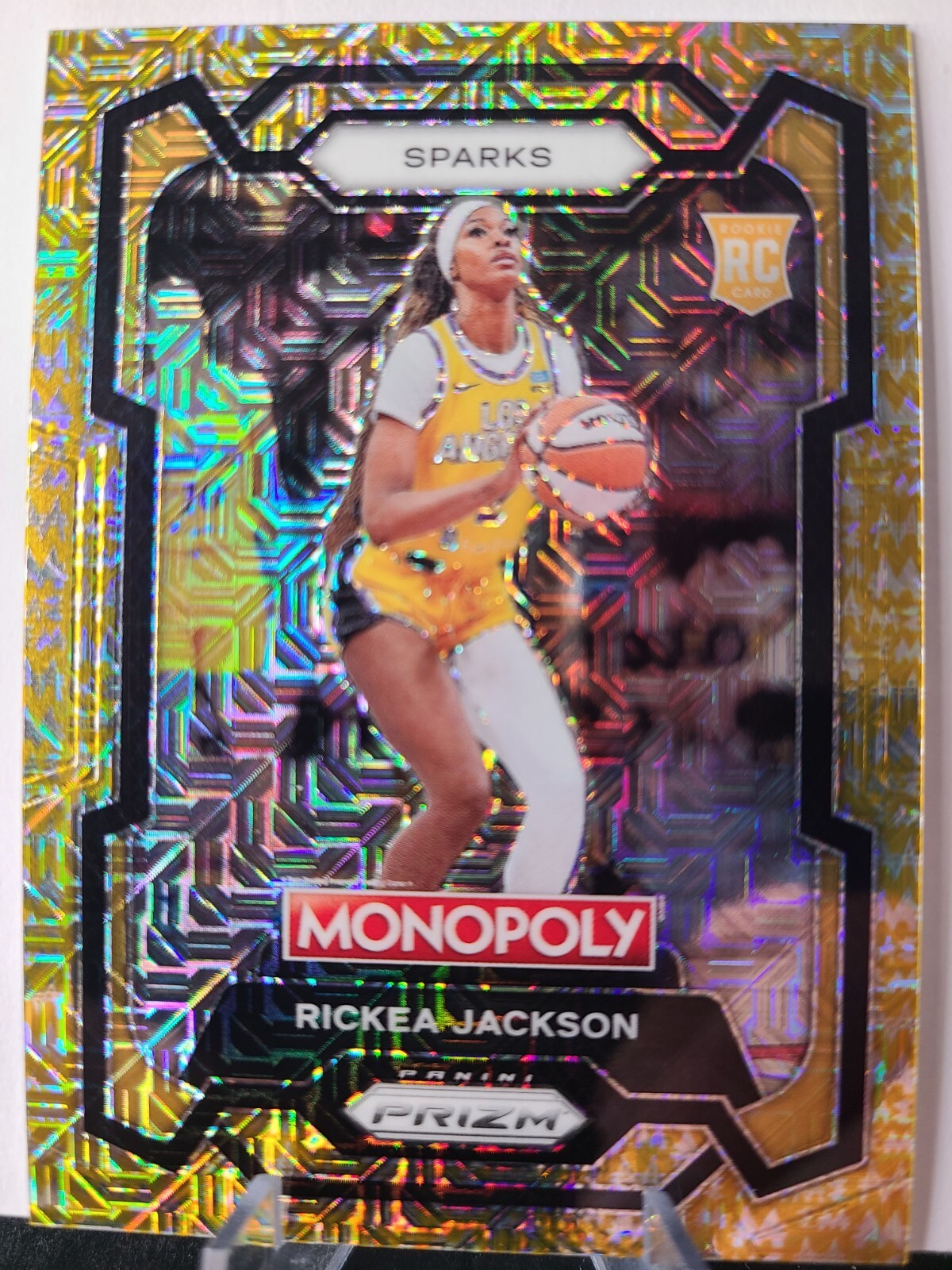 2024 WNBA Panini Monopoly Prizm Rickea Jackson Gold Mojo Prizm /500 #63 RC SP