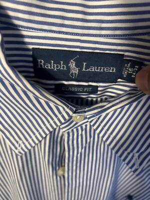 Ralph Lauren Shirt Mens White/Blue Classic Fit,16 34/35