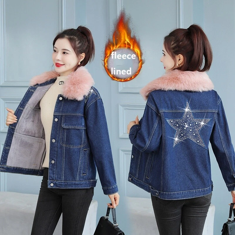 Cropped denim shop jacket with fur