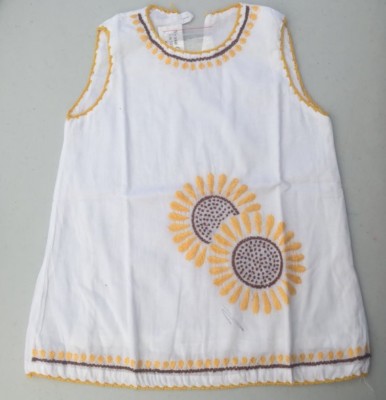 Hand Embroidered Organic 100% cotton sunflower baby toddler girls dress