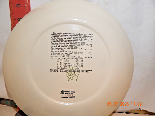 Wilmington Lutheran Church plate, Arnegard, N.D. 1957 - World Wide Art Studios - Picture 2 of 2