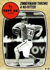 2014 TOPPS WALL ART JORDAN ZIMMERMANN 10X14 RARE OVERSIZED THROWBACK 1968 CARD