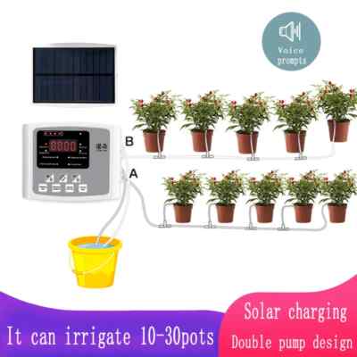 Garden Drip Irrigation Device Double Pump Controller Timer System, Solar Energy