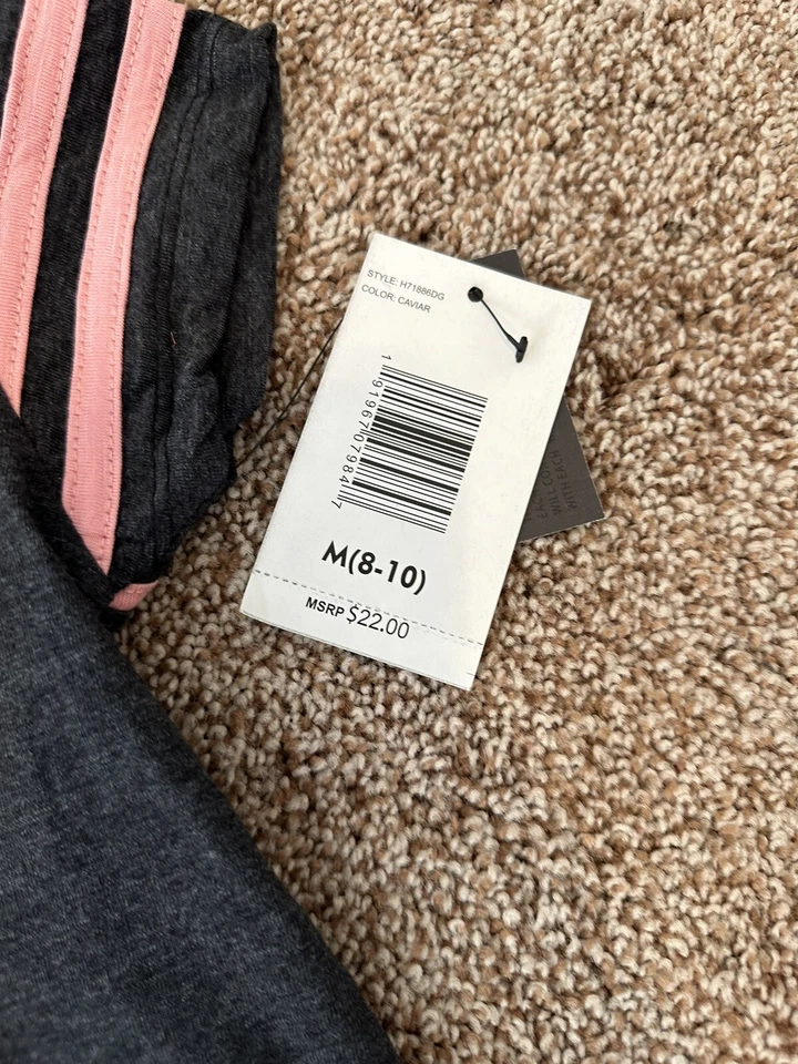 DKNY NWT Girls Tee Top Short Sleeve T-Shirt Logo Hoodie Gray/Pink S M 8-10 - Image 2 of 4