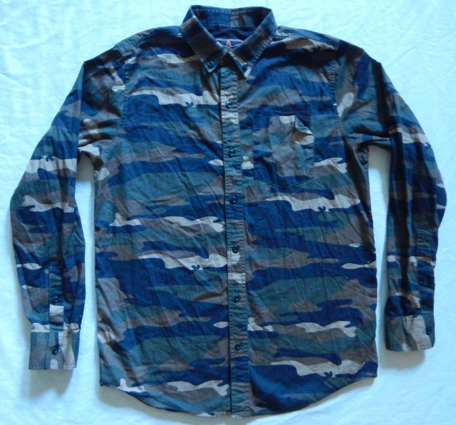 Green Brown Camouflage Long Sleeve Button Down Shirt Small Mens Camo