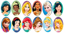 12 pc. Mix of Princesses, Oval edible images, use with choc. frames, CHOOSE SIZE