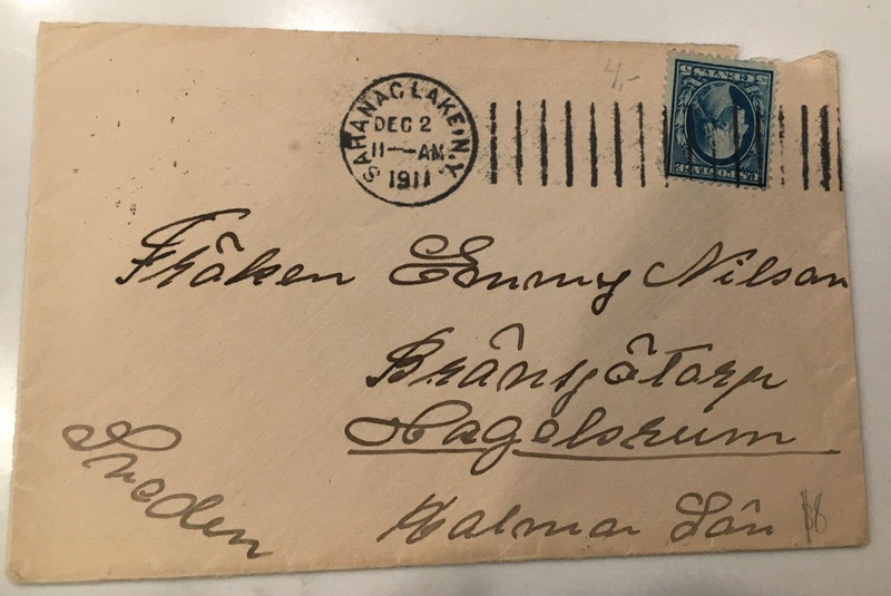 NY to Sweden   Vintage 1911 stamp Cover Letter   5c fancy cancel value $8