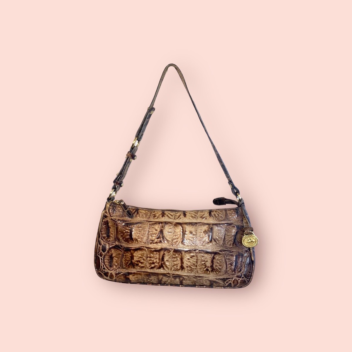 【美品】Oribianco leather bag BRAHMIN Cosmopolitan Espresso Orinoco Brown Croc Emboss Leather