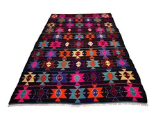 Vintage Rug, Turkish Handmade Rug, Flat Weave Kilim Rug, Diamond Area Rug 6 x 9