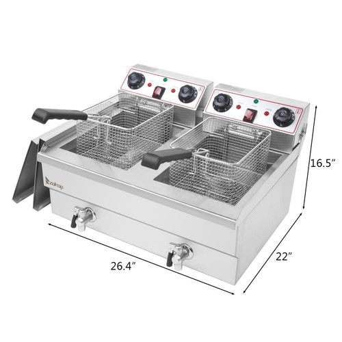 24L Commercial Electric Deep Fryer Fat Chip Twin Dual Tank Stainless Steel 6000W - Picture 6 of 11