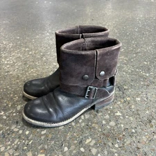 Clarks Volara Sky Fold Over Moto Boots Women Size 9.5 EUR 41 Brown Suede Leather