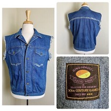 VTG 80's 90's GINO VENUCCI Denim Jean Vest Street Style USA Made Frayed sz M L