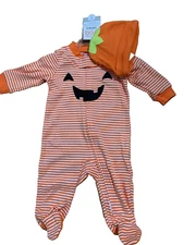 NWT JUST ONE YOU By Carters One Piece Pumpkin W/Matching Hat Set Sz 3 Mo