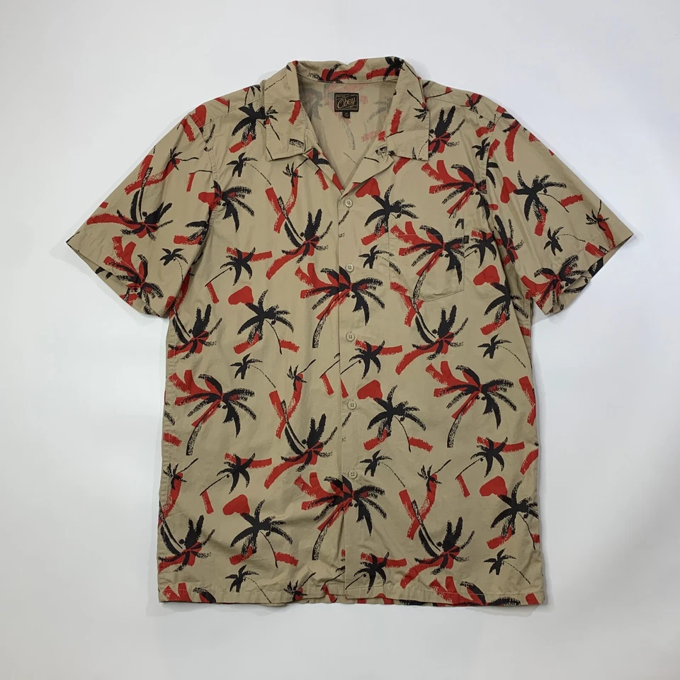 Obey Shirt Mens Medium Parchment Hawaiian Palm Coconut Tree Woven Short Sleeve - Image 2 of 4
