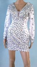 Dress Short Formal Evening Prom Pageant Handmade White Silver Beaded Gown S