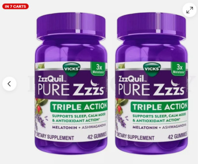 ZzzQuil Pure Zzzs Triple Action Gummy Melatoni Sleep 42 ct Lot of 2 expired 2024