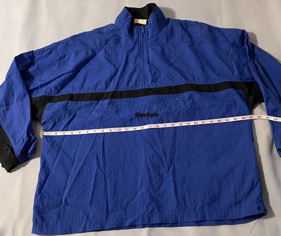 Vintage REEBOK 1/2 Zip Pullover Windbreaker Large Lightweight Black Blue 90s L thumbnail 3