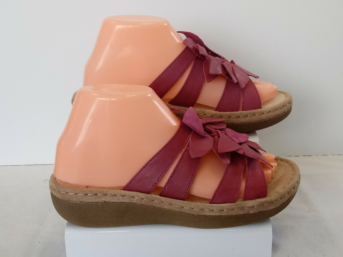 Clarks Artisan 63809 Strappy Floral Terra Cotta Leather Wedge Sandals US 7W  B#4