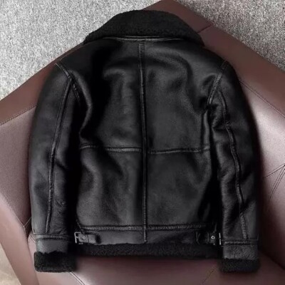 Men s Aviator RAF B3 Black Shearling Fur Bomber Leather Jacket