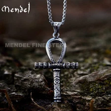 MENDEL Mens Egyptian Ankh Cross Eye Of Horus Pendant Necklace Stainless Steel