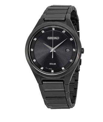 Seiko Men's Core Black Steel Bracelet Hardlex Crystal Solar Analog