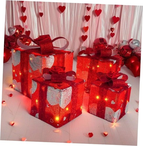 Christmas Lighted Gift Boxes, Set of 4 Valentine's Day Gifts Decorations Rose