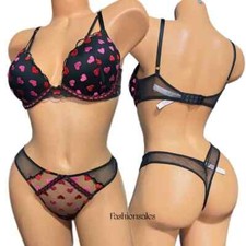 Victorias  Secret Set Dream Angels Push up Heart Embroidered bra  thong black