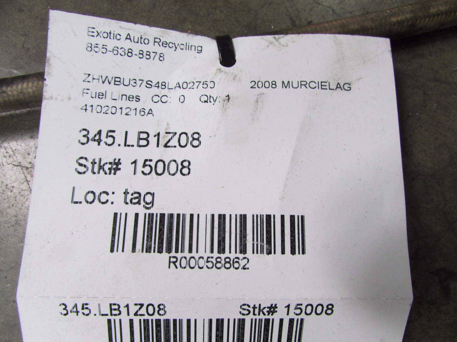 Lamborghini Murcielago, Fuel Line, Used, P/N 410201216A