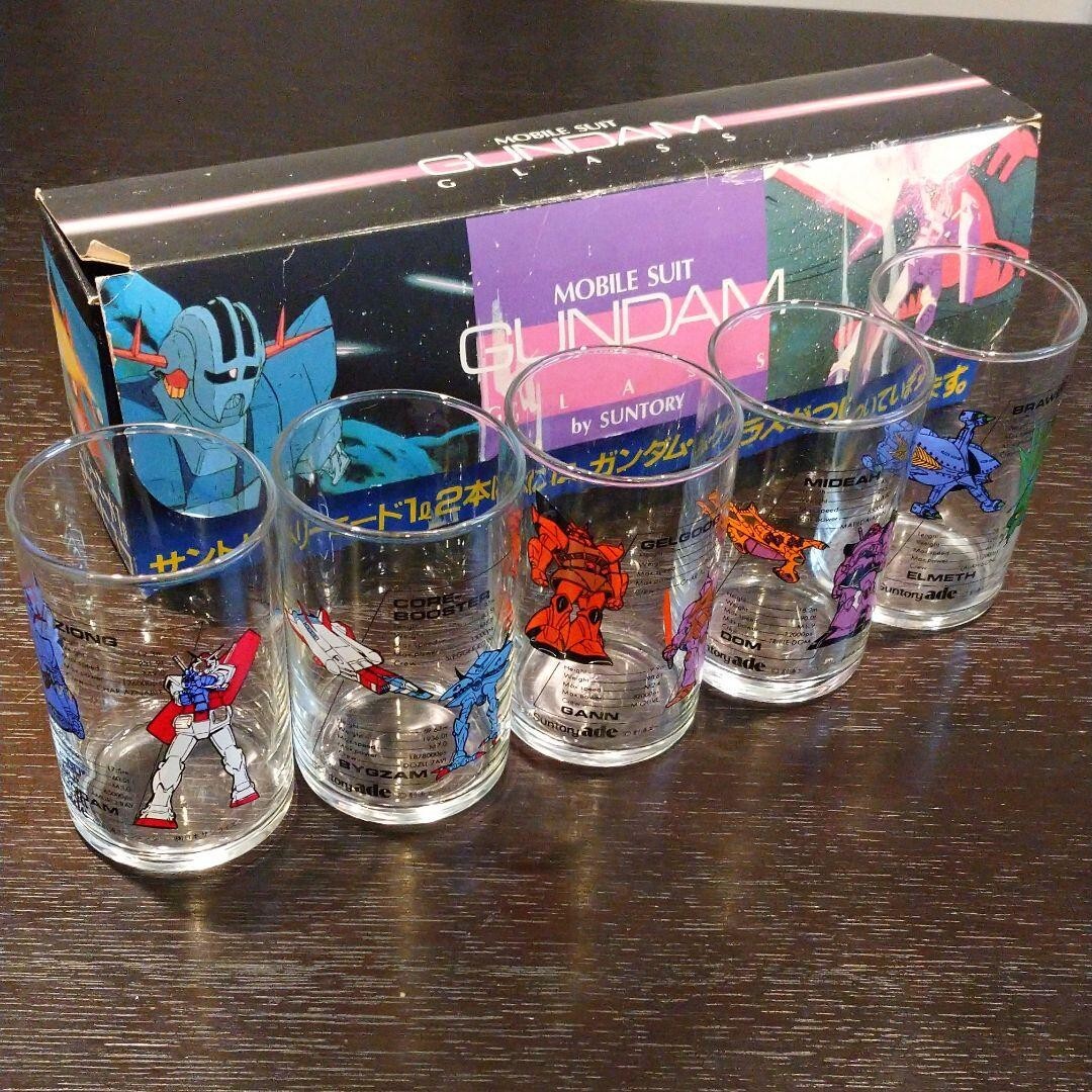 ガンダム グラス 6個セット by SUNTORY Vintage 1980s Bandai Gundam x Suntory Novelty Glass Tumbler
