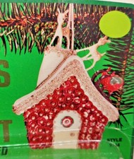 Fibre-Craft SANTA SLEIGH REINDEER HOUSE Red Sequin Bead Vtg Xmas Ornament Kit