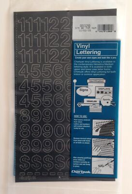Chartpak Self-Adhesive Vinyl Numbers, 3/4 Inch High, Black, 72 per Pack (01120)