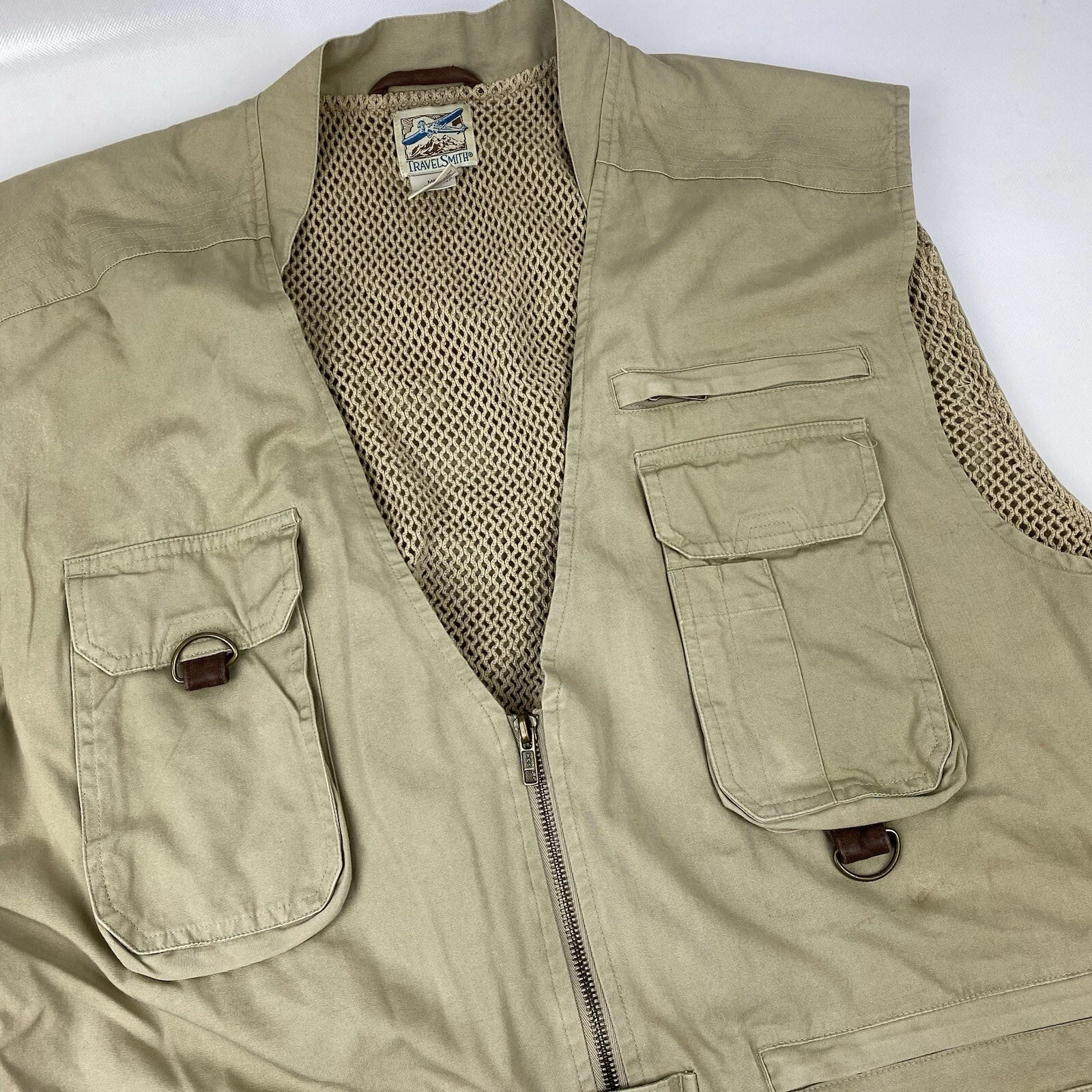 Travel Smith Vest Mens XL Khaki Full Zip Safari Outdoors Hunting