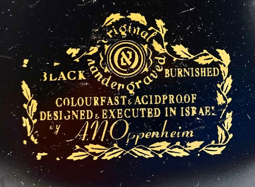 Lámparas para dama Oppenheim Israel placa de latón/esmalte negras pulidas grabadas a mano de colección - Imagen 5 de 5