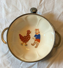 Sweet Vintage Colonial Plate Metal  Ceramic Baby Feeding Dish Warmer Rag Doll