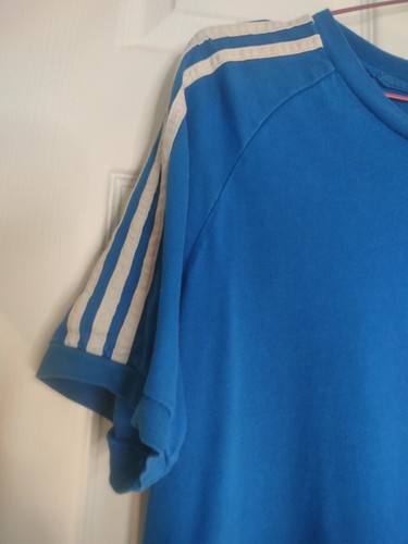 Retro Style Adidas T-Shirt blau Trefoil Gr. M 3 Streifen Kurzarm Oberteil sportlich - Bild 5 von 5
