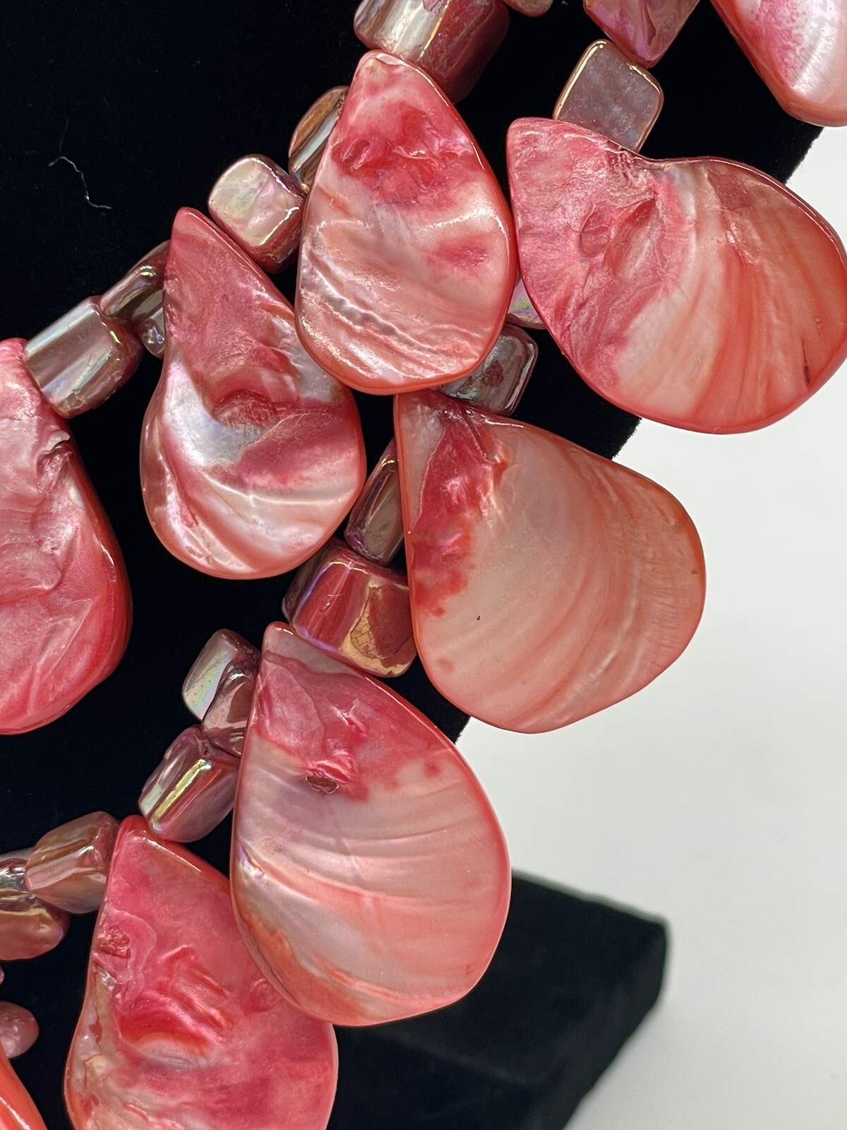 Red Pink Shell Necklace Double String Leather Cord - image 6