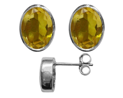 Boucles D'oreilles En Argent Sterling 925 Avec Citrine Naturelle - 8x6mm Ovale, Dormeuses