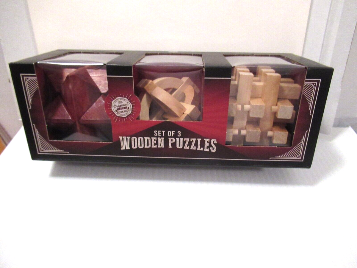 New Set of 3 Brain Teasers Wooden Puzzles Samsonico USA | eBay