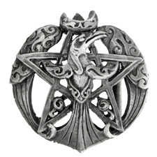 Pewter Crescent Raven Pentacle Belt Buckle - Dryad Design Pentagram Wicca Pagan