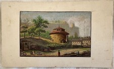 Temple of Romulus Steel Engraving Watercolor Handmade Late 1800s