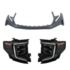For 2022-2024 GMC Sierra 1500 SLE Front Bumper Cover&Pair of Full LED Headlights