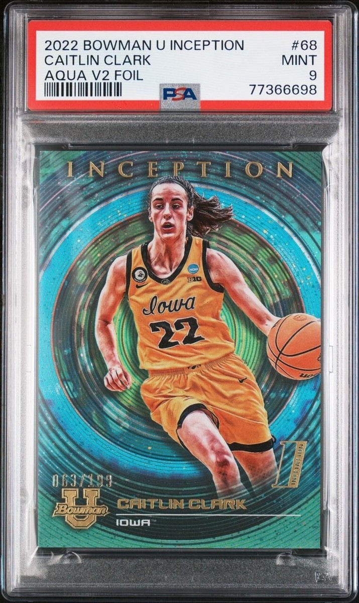 2022-23 Bowman U Inception Caitlin Clark Aqua Foil /199 PSA 9 Mint 
