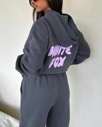 π₯2PCS Ladies white Boutique fox&Tracksuit Set Hoodie Foamy Letters Fleece Sport - Picture 10 of 20