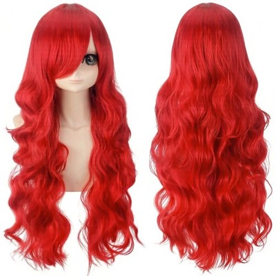 80 cm/32 inch Long Curly Wavy Red Wigs Side Bangs for Women Cosplay Fancy Dre...