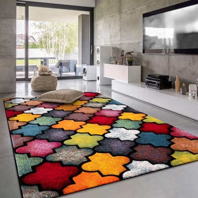 Teppich Wohnzimmer Kinderzimmer Kurzflor Modernes Geometrisches Muster 3D Effekt