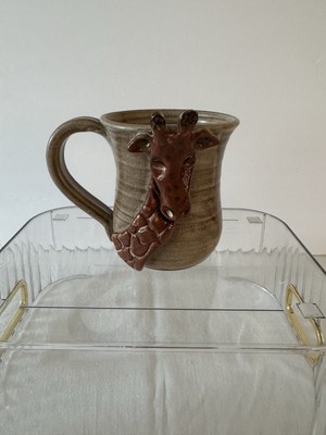 Mudworks Giraffe 3D Pottery Mug USA Folk Art Jungle 14 Oz NWOT