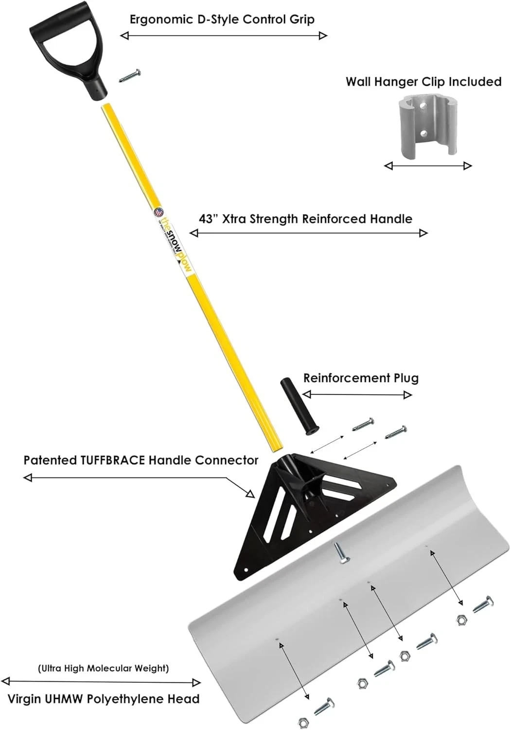 The Snowplow 36" Original Snow Pusher Shovel - UHMW Poly - Professional Grade