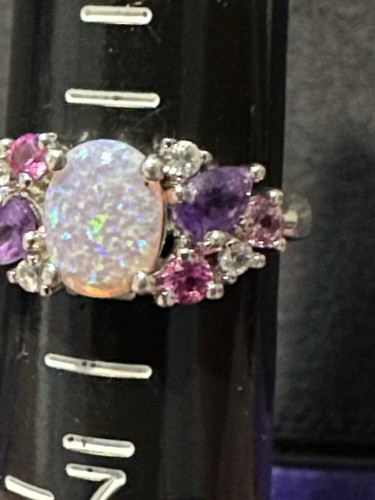 Beautiful Size Six Fire Opal Ring With Gemstones, Size 6. 925 Silver, Fast Ship