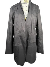 Eileen Fisher Womens Size 18 Blazer Black Open Front Long Lined Long Sleeve